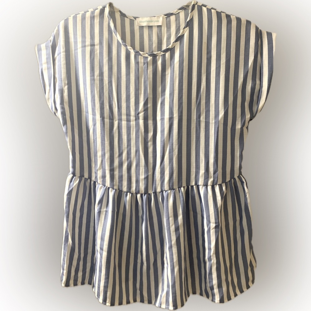 Boutique Striped Blue and White Sleeveless Top